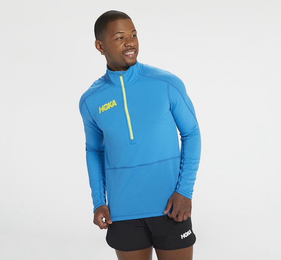 Hoka One One 1/2 Zip Midlayer - Men Tops - Blue,Australia UHQ-893017